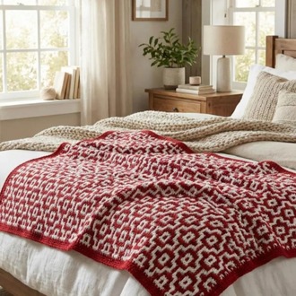 Scandinavian Style Crochet Blanket Pattern | Red and White Mosaic Afghan Blanket