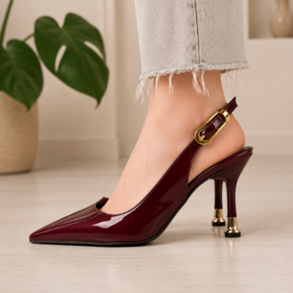 Kadın Bordo Rugan Tokalı Sivri Şık Topuklu Stiletto Ayakkabı