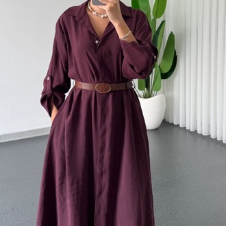 PE2- MÜRDÜM RENGİ UZUN OVERSIZE ELBİSE