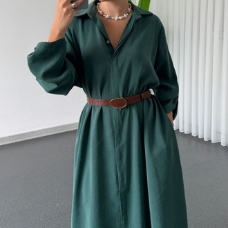 PE1- YEŞİL UZUN DÜĞMELİ OVERSIZE ELBİSE