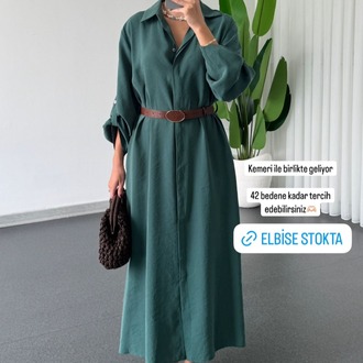 PE1- YEŞİL UZUN DÜĞMELİ OVERSIZE ELBİSE