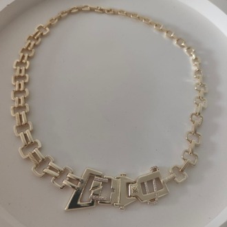 VB14- Özel Seri İki Renkli Zirkon Taş Detay Geometrik Plaka Kolye (45cm)