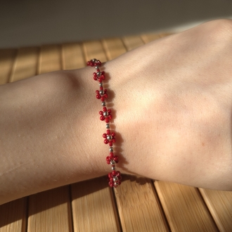 Clara | Bordo Gümüş Çiçek Bileklik