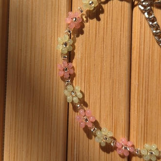 Lea | Soft Pembe ve Yeşil Çiçek Bileklik