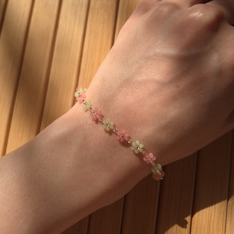 Lea | Soft Pembe ve Yeşil Çiçek Bileklik