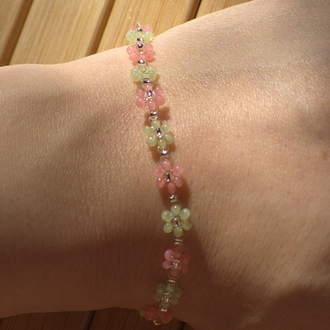 Lea | Soft Pembe ve Yeşil Çiçek Bileklik