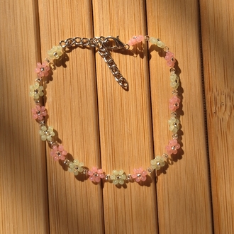 Lea | Soft Pembe ve Yeşil Çiçek Bileklik