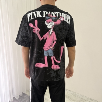 Pembe Panter Oversize Siyah Tişört