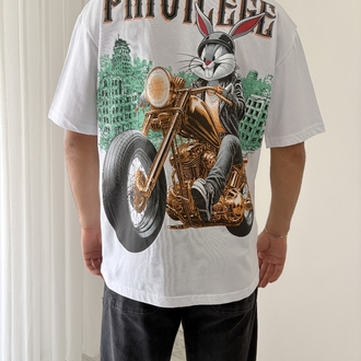 Motorlu Bugs Bunny Oversize Beyaz Tişört