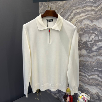 OUTLET ÜRÜNÜ İthal KİTON Yarım Fermuarlı Triko Polo Yaka (117-Beyaz )