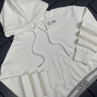 KADIN LOEWE Crop Kapüşonlu Sweat (Beyaz)-5177-