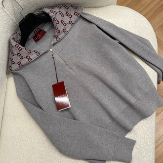 KADIN GUCCİ Yarım Fermuarlı Triko (Gri)