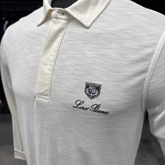 Outlet ürünü İthal Lora Piana Modal Kumaş Uzun Kollu Polo Yaka (8890-Beyaz)