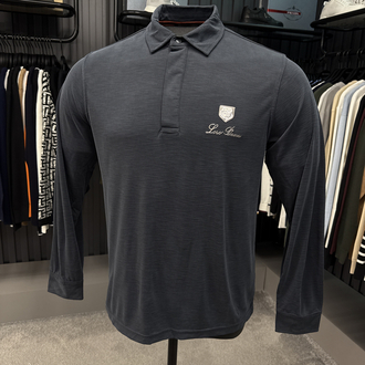 Outlet ürünü İthal Lora Piana Modal Kumaş Uzun Kollu Polo Yaka (8890-Siyah)