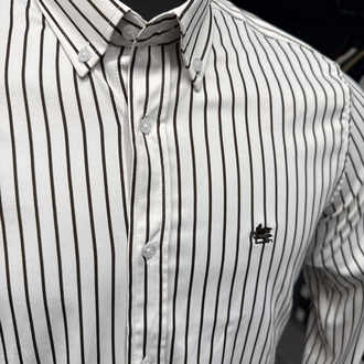 Etro Çizgili Poplin Gömlek (2128-Beyaz-Vizon)
