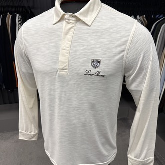Outlet ürünü İthal Lora Piana Modal Kumaş Uzun Kollu Polo Yaka (8890-Beyaz)