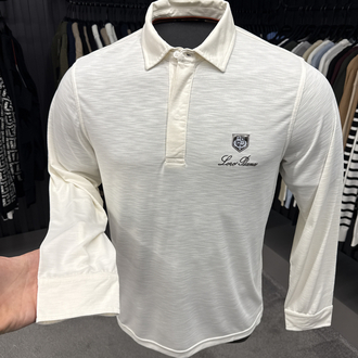 Outlet ürünü İthal Lora Piana Modal Kumaş Uzun Kollu Polo Yaka (8890-Beyaz)