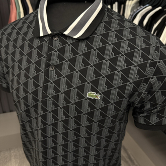 Monogram Desenli  Detaylı Polo Yaka(10002-Siyah)