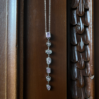 pembe taşlı silver y kolye