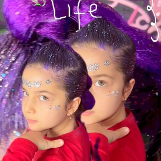 kpop huntrix baskılı tişört + mor balon etek + rumi mor simli saç +saç tozu + yüz taşı seti