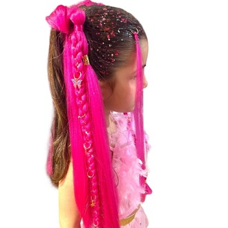 kpop huntrix baskılı tişört + mira pembe simli saç + saç tozu + yüz taşı seti