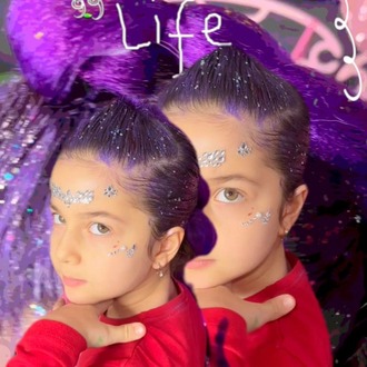 kpop rumi baskılı tişört + mor balon etek + rumi mor simli saç +saç tozu + yüz taşı seti