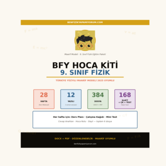 BFY Sınav Paketi — 9. Sınıf Fizik · 12 Yazılı + Cevap Anahtarları · Maarif Standardı