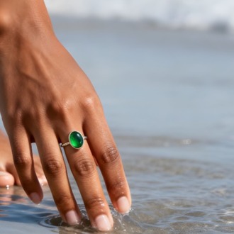 925 Ayar Kedi Gözü Taşlı Minimalist Ayarlanabilir Yüzük