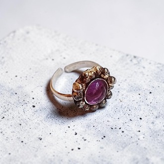 925 Ayar Gümüş El Yapımı Ametist Taşlı Vintage Tasarım Ayarlanabilir Yüzük