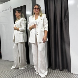 Keten Blazer Ceket Pantolon Takım