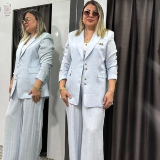 Keten Blazer Ceket Pantolon Takım