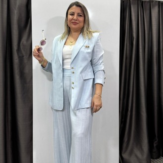 Keten Blazer Ceket Pantolon Takım