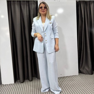 Keten Blazer Ceket Pantolon Takım