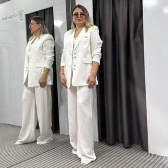 Keten Blazer Ceket Pantolon Takım