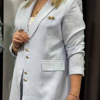 Keten Blazer Ceket Pantolon Takım