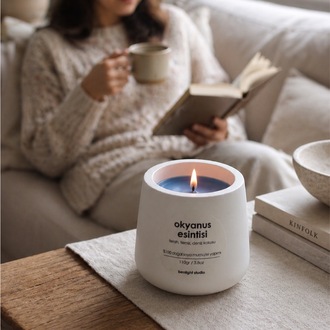 Okyanus Kokulu Mum, Modern Beton Mumluk, El Yapımı, Dogal Soya Mumu, 110gr