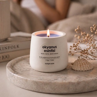 Okyanus Kokulu Mum, Modern Beton Mumluk, El Yapımı, Dogal Soya Mumu, 110gr