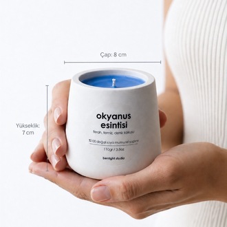 Okyanus Kokulu Mum, Modern Beton Mumluk, El Yapımı, Dogal Soya Mumu, 110gr