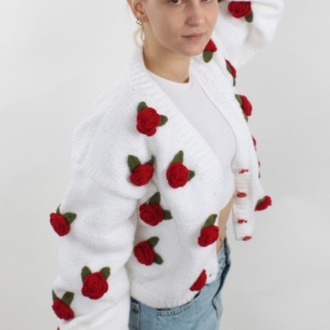 Güllü Hırka - Beyaz - Model Adı: Rose