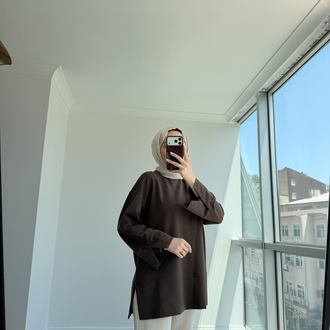 Yırtmaçlı sweat Kahve