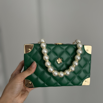 Emerald - İnci Saplı Özel Tasarım Zümrüt Yeşili Çanta