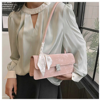 Pinkbells Dokulu Kumaş Özel Tasarım Fularlı Omuz Çantası