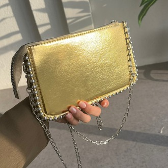 Lumira Parlak Gold Zincir Askılı Çanta