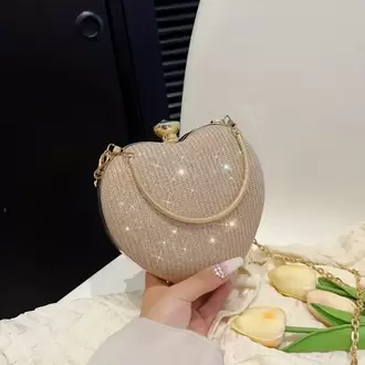 Coeur D'or Gold Altın Kalp Işıltılı Çanta