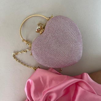 Coeur D'or Pembe Kalp Işıltılı Çanta
