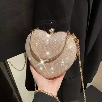 Coeur D'or Gold Altın Kalp Işıltılı Çanta
