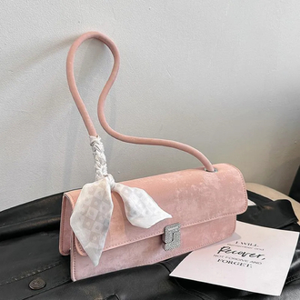 Pinkbells Dokulu Kumaş Özel Tasarım Fularlı Omuz Çantası