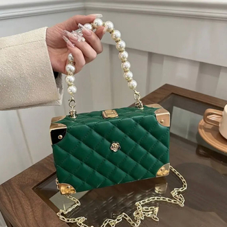 Emerald - İnci Saplı Özel Tasarım Zümrüt Yeşili Çanta