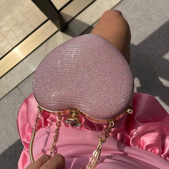 Coeur D'or Pembe Kalp Işıltılı Çanta