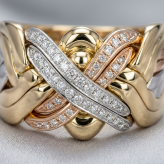 14K yellow gold 8 band DİAMOND puzzle ring